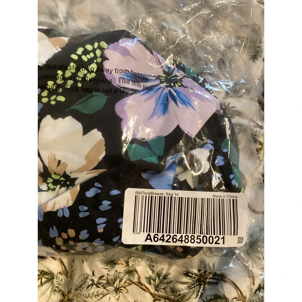 Jantzen Womens Floral Breeze‎ One Piece Swimsuit Tummy Control Black Blue 14 NEW